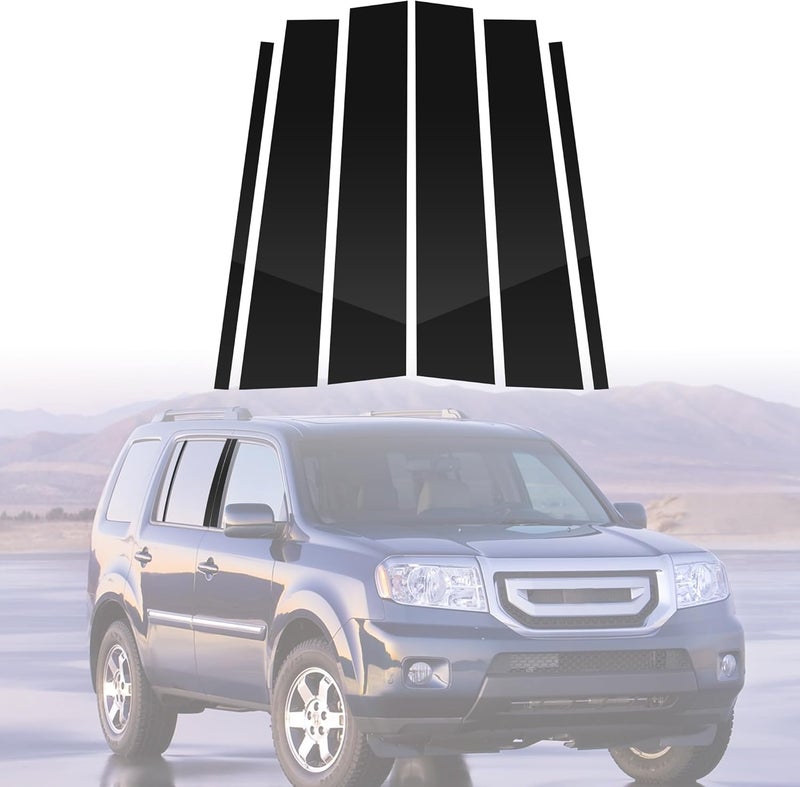 BASIKER Fit for Honda Pilot 2009 to 2015 Pillar Post Trim Kit, Door Window B Pillar Glossy Black Cover, Strong Toughness PC Material - Image 1